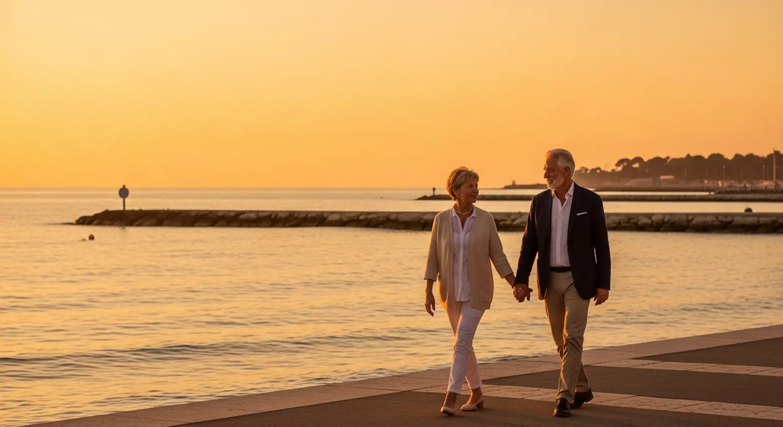 Golden-Living a Rimini — sul lungomare all'ora dorata