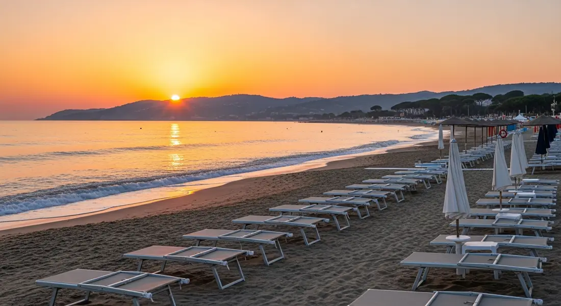 Spiaggia di Rimini all'ora dorata