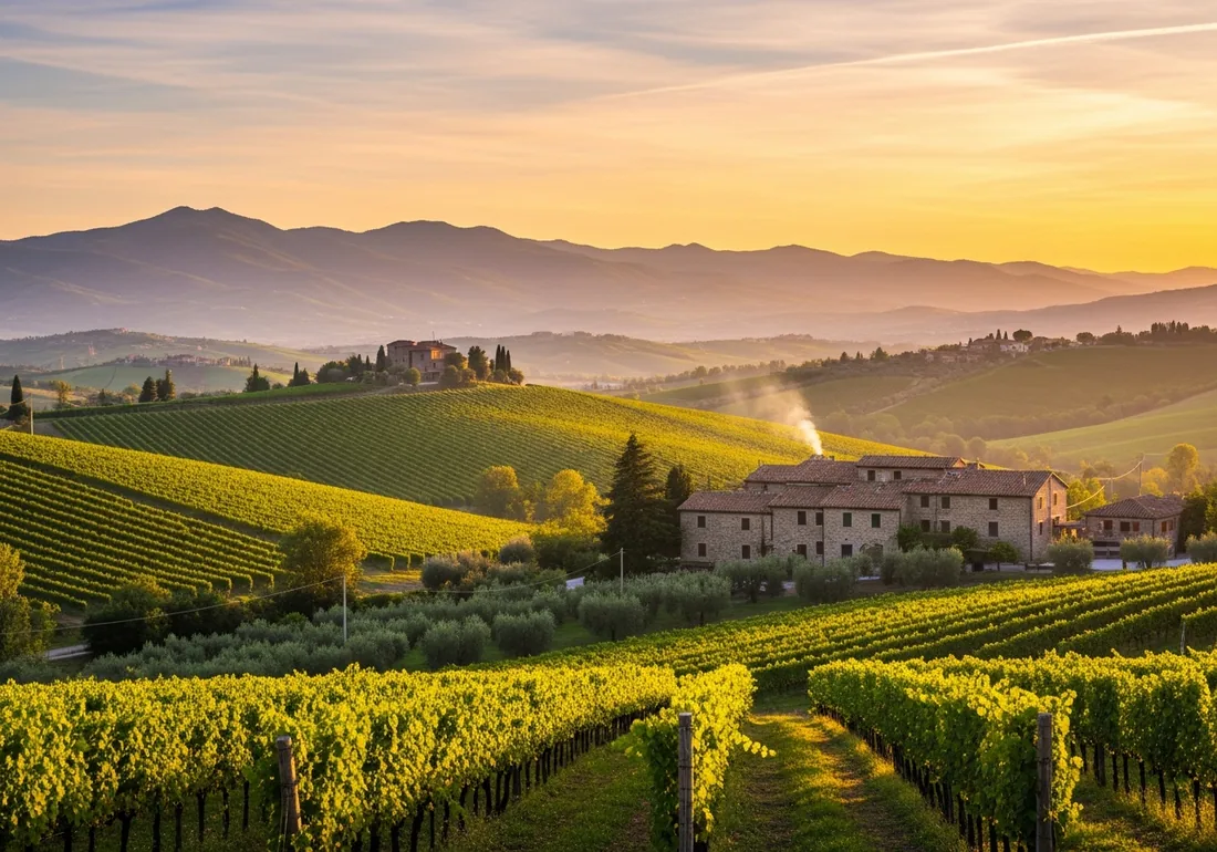 Le colline verdi e i vigneti dell'Irpinia all'ora dorata